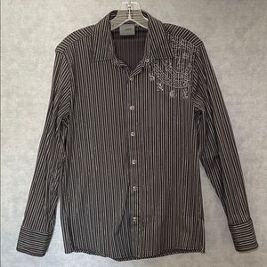 Versace Dolm Italy Color Pinstripe Medusa Button Shirt.